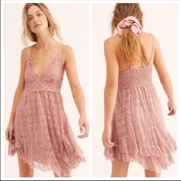 Free People FP One Dusty Pink Adella Burnout Slip Dress Lace Strappy Size S - Picture 3 of 17